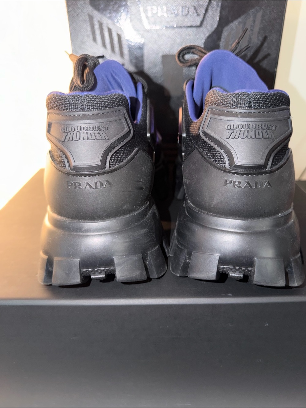 Prada Men’s Black Sneakers with Purple Tongue